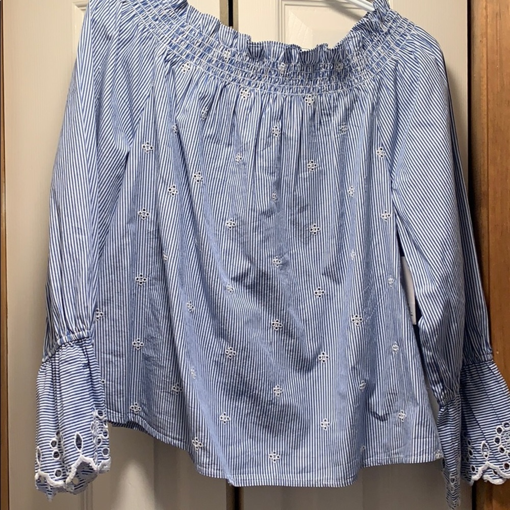 BP blue and white striped top